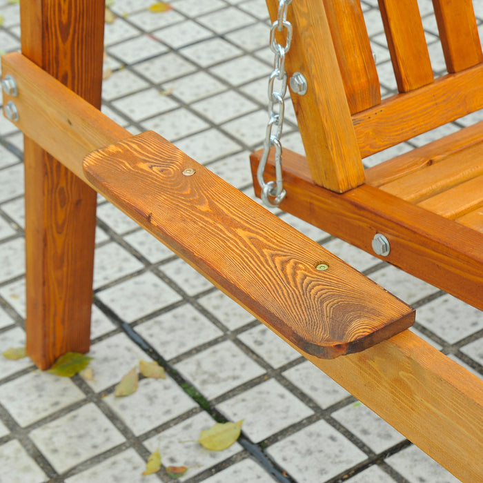 Outsunny 65\" Patio Swing Chair With Canopy Outdoor Wooden Swing Bench Hammock For Garden, Poolside, Backyard