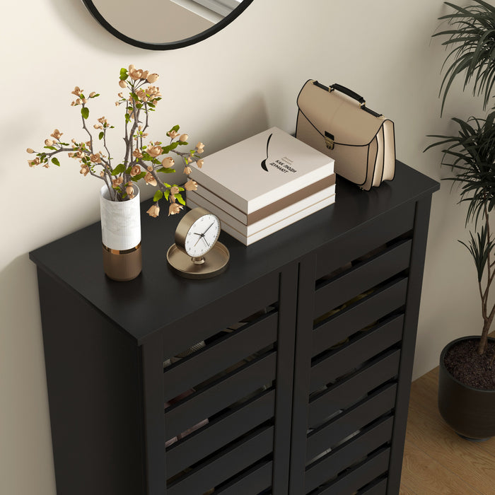 HOMCOM Slim Shoe Cabinet with 2 Slatted Doors for 15 Pairs of Shoes Black