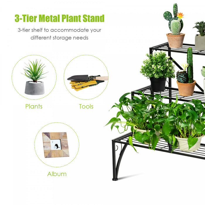 Costway Plant Rack 3-tier Metal Plant Stand Garden Shelf Stair Style Decorative
