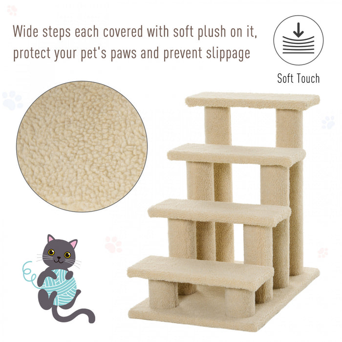 Pawhut 4-step Multi-level Carpeted Cat Scratching Post Pet Stairs, Light Brown