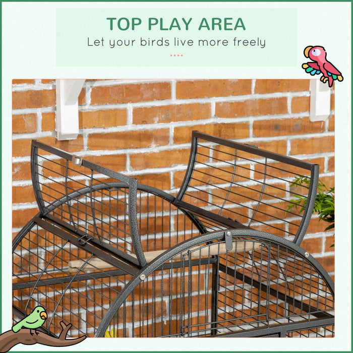 Pawhut 66\" Bird Cage Parrot Cage For Conures, Cockatiels, Parrotlet With Play Top, Rolling Stand, Pull Out Tray, Storage Shelf