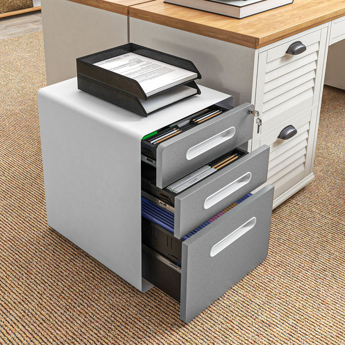 Vinsetto 3 Drawers File Cabinet On Wheels Lockable For Home Office