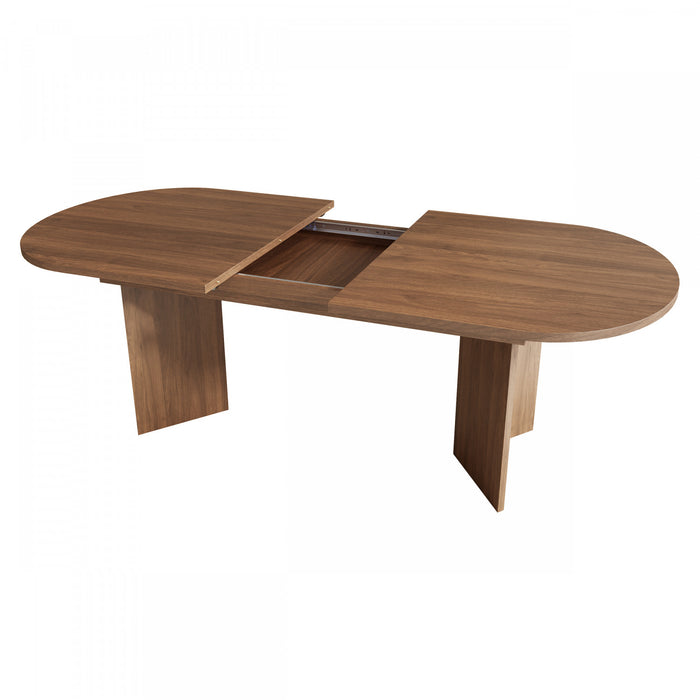 FlexDine 63-79 Inch Oval Extendable Dining Table with Hidden Leaf and Dual Pedestal Base, Walnut