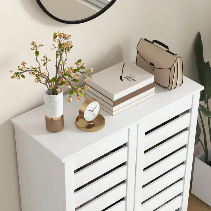 HOMCOM Slim Shoe Cabinet with 2 Slatted Doors for 15 Pairs of Shoes White