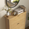 HOMCOM Narrow Shoe Cabinet with 3 Flip Drawers Adjustable Shelves, Natural