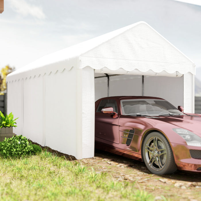 Outsunny 10 X 20ft Carport, Portable Garage With 2 Roll-up Doors, White