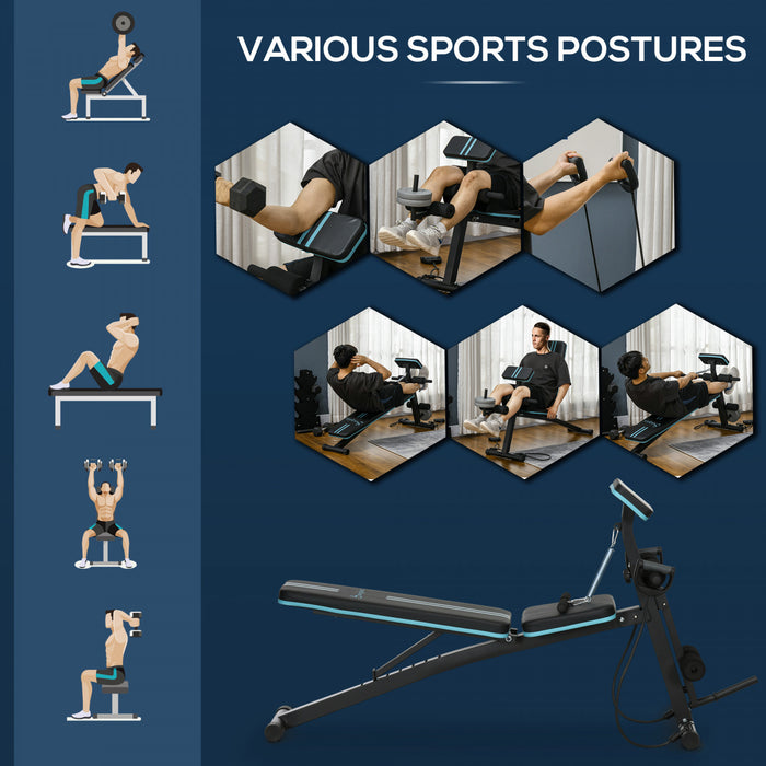 Soozier Foldable Adjustable Dumbbell Bench Press, Weight Lifting Sit Up Ab Workout Bench for Home Training Gym Incline Flat Multiuse Workout Exercise Fitness, Blue