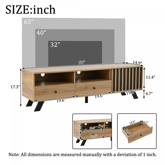 Lucas TV Stand with Storage Drawers and Open Shelving,Natural