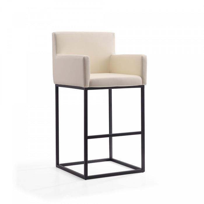 Ambassador Mid-Century Modern Metal Upholstered Barstool in Cream - Set of 2 Bar Stool