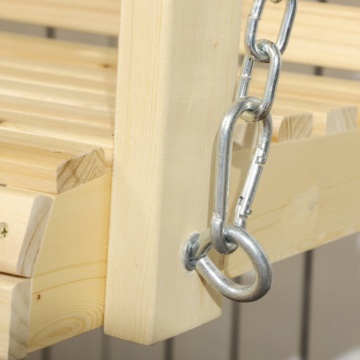 Outsunny Hanging Porch Swing, Patio Swing With Armrests, Natural Wood