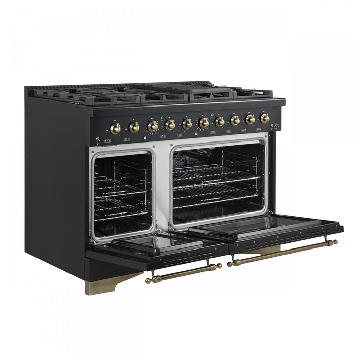 Forno Antico 48\" Gas Range, Black, Double Ovens, -FFSGS6219-48BLK