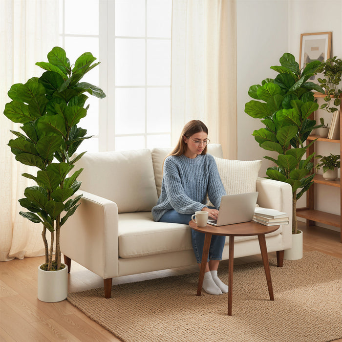 HOMCOM Faux Fiddle Leaf Fig Tree Set of 2, 6FT Faux Tree for Indoor Decor