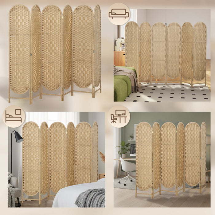 HOMCOM 6 Panel Room Divider, Bohemian Folding Privacy Screen, Natural Wood
