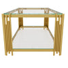 Aria 47.5 Inch Modern Rectangular Coffee Table with Asymmetrical Gold Frame and Glass Top, Transparent | Aria Table Basse Rectangulaire Moderne 47.5 po avec Cadre Asymetrique Dore et Plateau Verre, Transparent