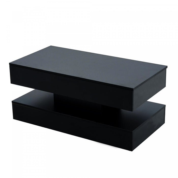 Flexi 39.9 Inch Hydraulic Lift-Top Coffee Table with LED Lighting and Hidden Storage, Black