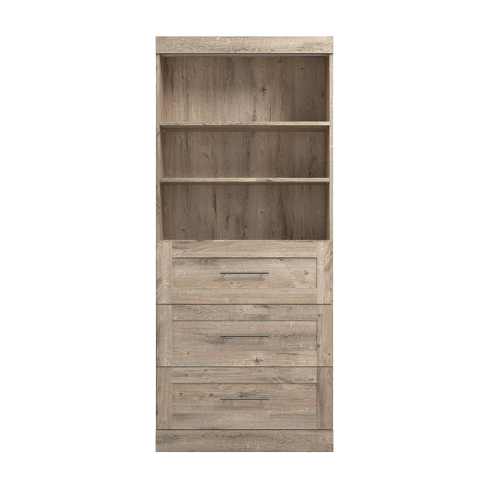 Bestar Pur 36 W Closet Organizer with Drawers - Rustic Brown