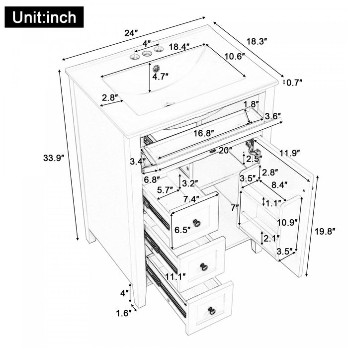 Aura 48 Inch Double Sink Vanity Combo with Drawers and Cabinet, White
