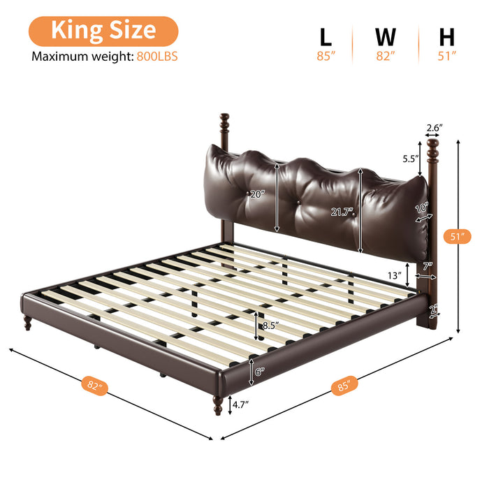 Emma Faux Leather Platform Bed Frame with Headboard,King Size,Dark Brown King Bed