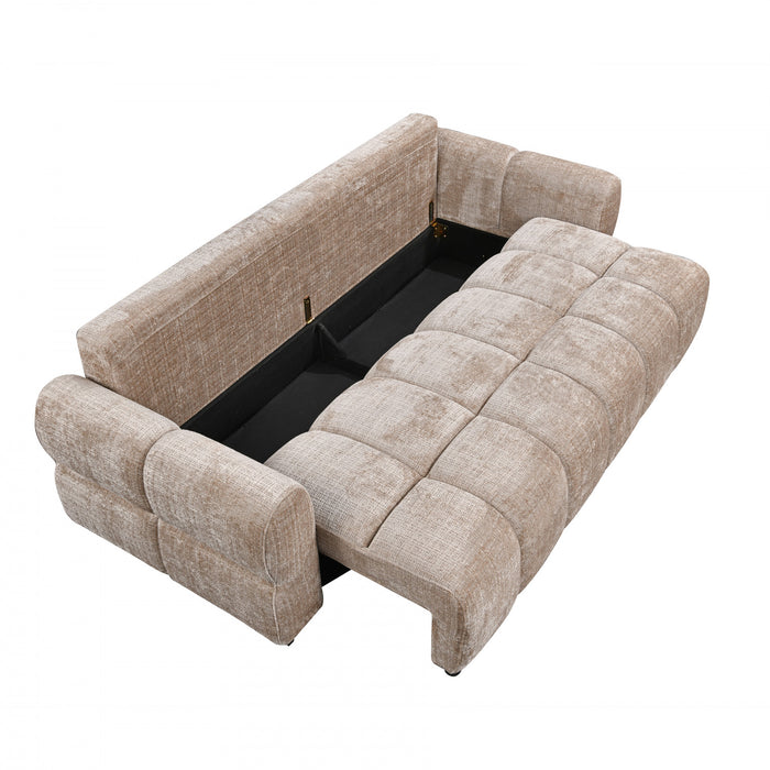 Maeve 92 in. Chenille Tufted Sofa Bed with Under-Seat Storage - Beige