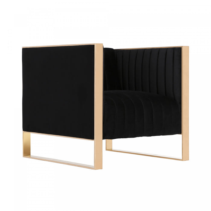 Trillium Mid-Century Modern Velvet Lounge Chair in Black - Set of 2