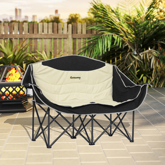 Outsunny Double Camping Chair, Padded Camp Chair W/ Cup Holders, Khaki