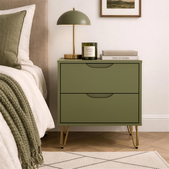 Rockefeller Mid-Century Modern 20\" Nightstand in Olive Green (2-Drawer)