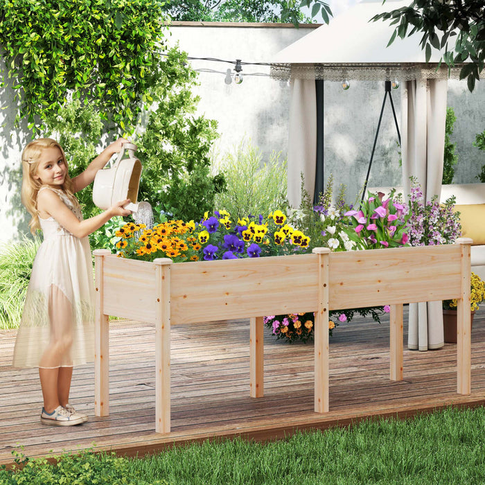 Costway Raised Garden Bed Elevated Fir Wood Planter Box With 2 Large Planting Areas Beige