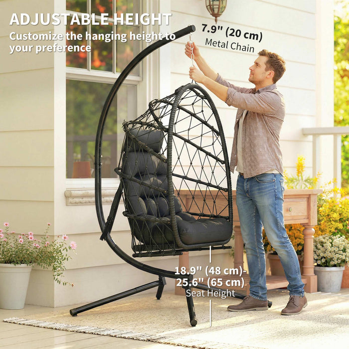 Outsunny Hanging Egg Chair with Stand, Foldable Swing Chair, Black