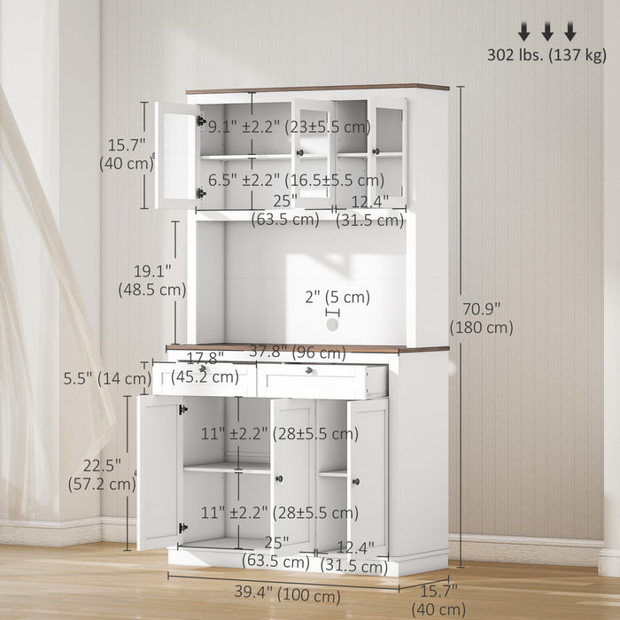 HOMCOM 71\" Pantry Cabinet w/ Microwave Space Tall Kitchen Cabinet, White