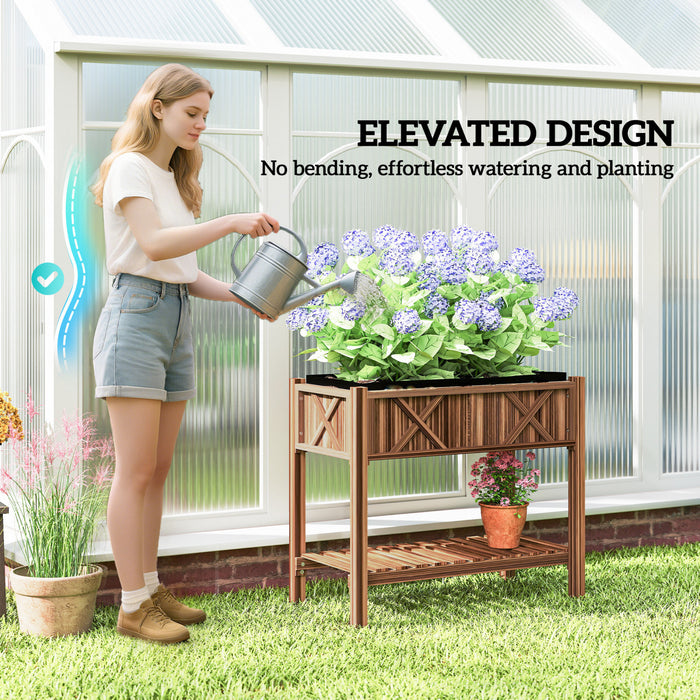 Outsunny Wooden Raised Planter Box, Flower Bed, 34\"x18\"x30\", Carbonized