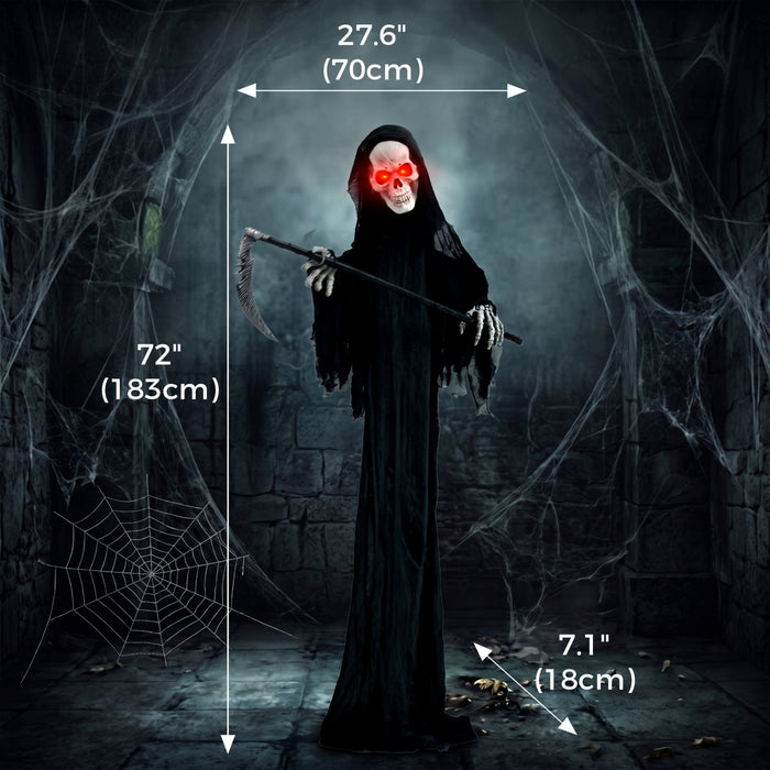 HOMCOM 6FT Life Size Halloween Animatronic Grim Reaper Halloween Decoration