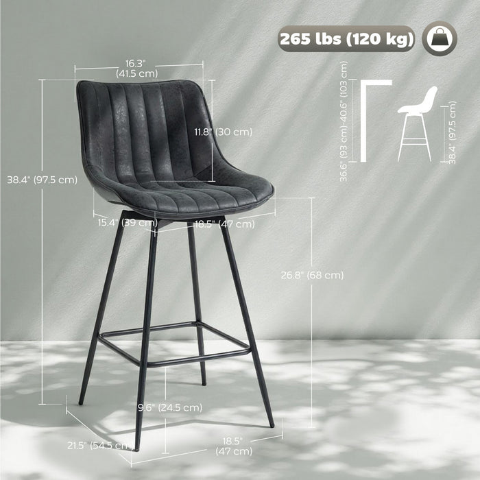 HOMCOM 27\" Bar Stools Set of 2, PU Leather Counter Height Barstools, Black