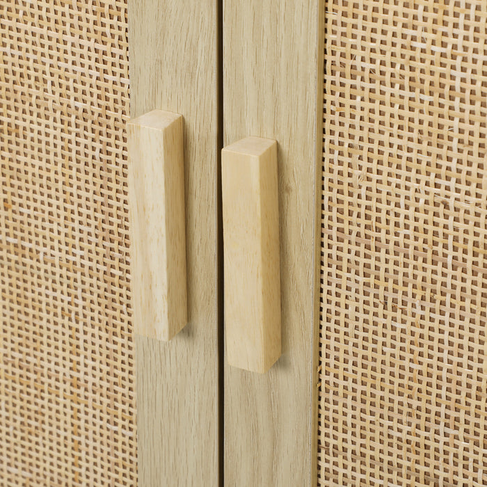 HOMCOM Bohemian Sideboard with 3 Rattan Doors and Shelves Oak