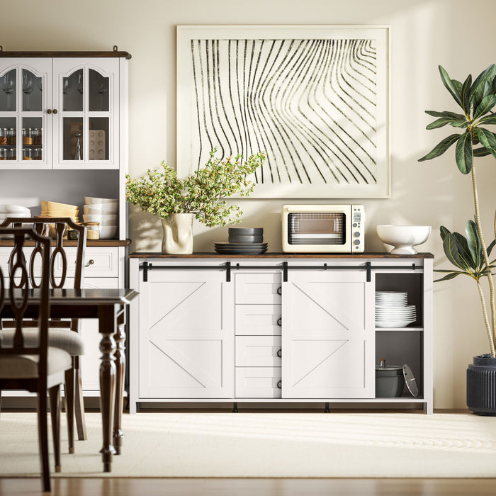 HOMCOM Farmhouse Sideboard Buffet Cabinet with Doors Cream White