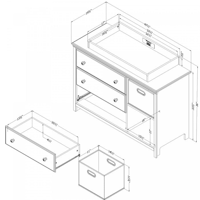 Balka Changing table with removable rim, drawers, and open storage Pure White - South Shore Changing Table