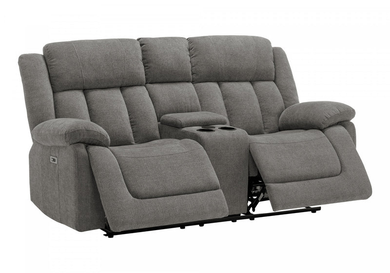 2-Seater Power Reclining Upholstered Love Seat, 63\" Wide, Light Grey Fabric, Transitional Recliner