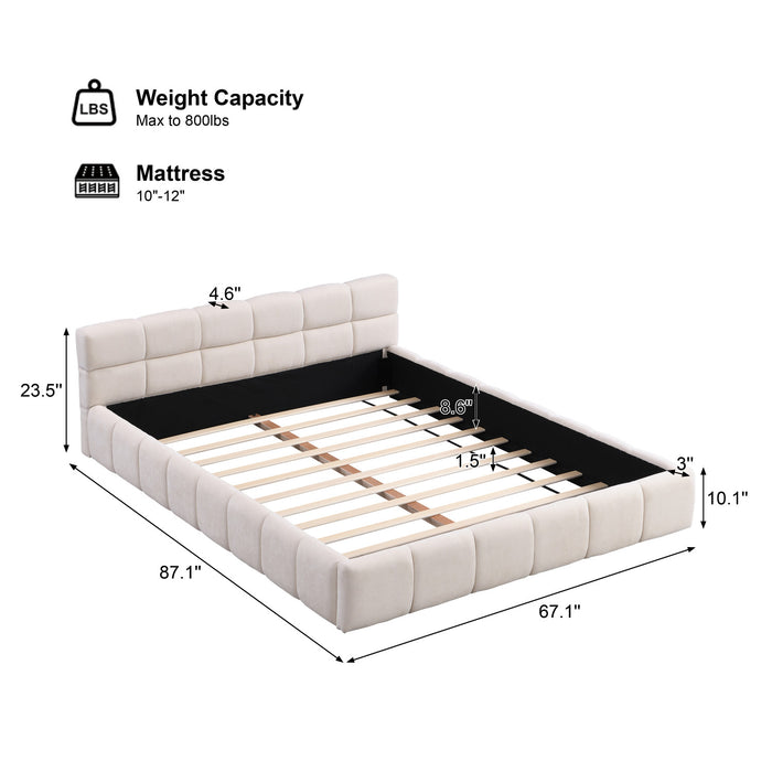 Eleanor Elegant Chenille Upholstered Bed with Checkerboard Design,Queen Size,Beige Queen Bed