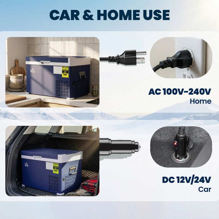 HOMCOM 12V Dual Zone Car Fridge, 32 Quart Portable Fridge Freezer with Inner LED Light, 12/24V DC and 100V-240V AC, for Campervan RV Boat Travel and Home Use, -4℉-68℉