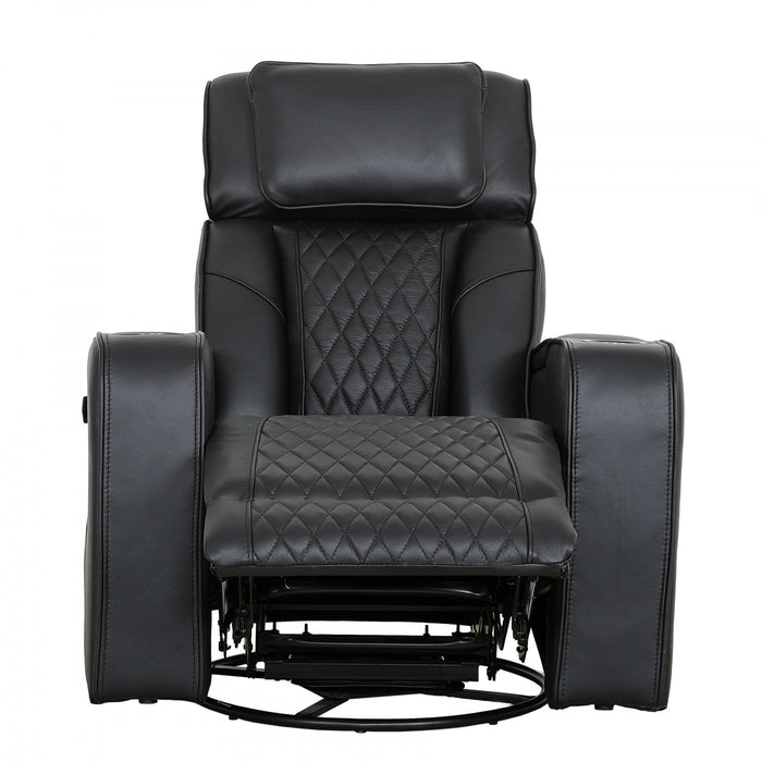 Kingsley 37 in. Leather Match Swivel Glider Recliner - Black