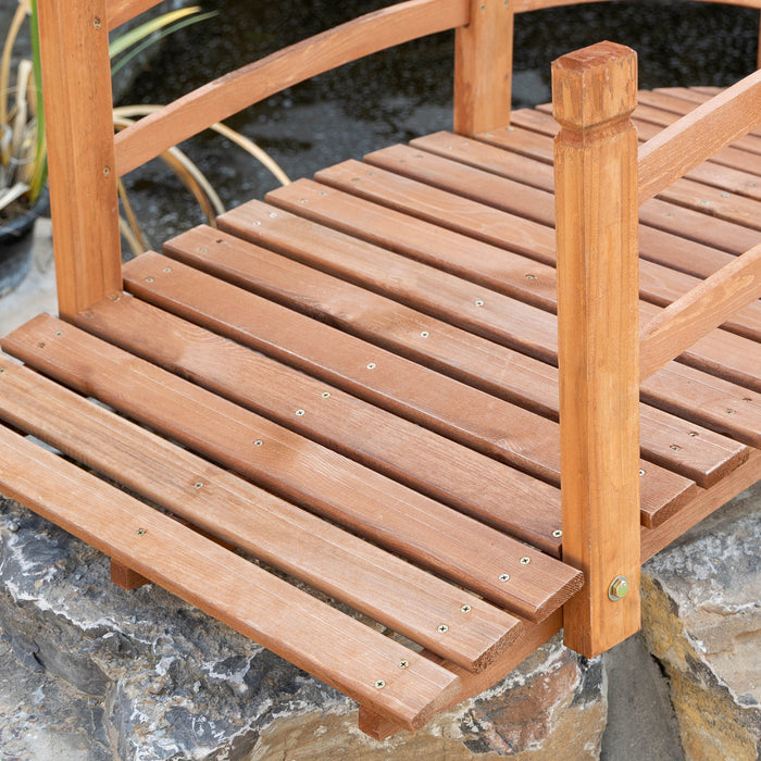 Outsunny 6ft Wooden Garden Bridge Classic Arc Footbridge With Guardrails For Stream Pond Walkway, Orange