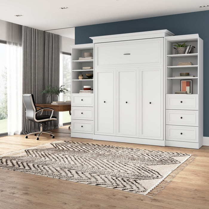 Bestar Versatile Queen Murphy Bed and Two Closet Organizers with Drawers (115 W) - White