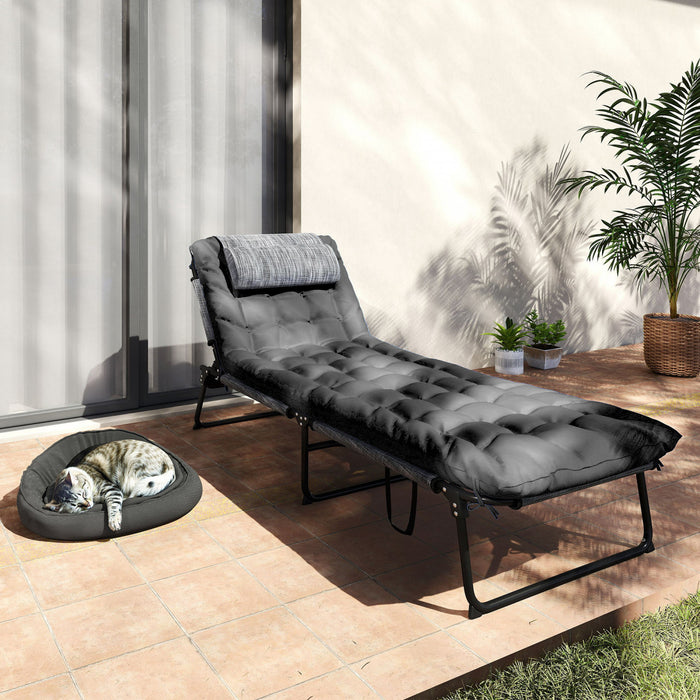Outsunny Folding Lounge Chair W/ Cushion, Reclining Tanning Chair, Black