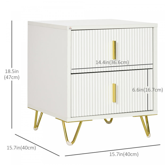 HOMCOM Nightstand, Bedside Table, Side End Table w/ 2 Drawers, Metal Legs