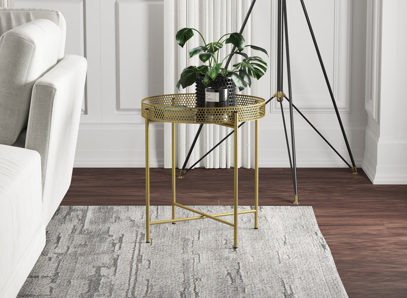 End Table With Mirror - Gold Round Shape Top 