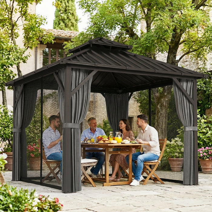 Outsunny 10' x 10' Hardtop Gazebo Canopy with Double Galvanized Steel Roof