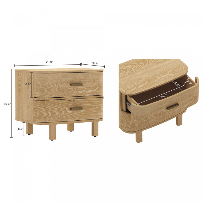 Solara Contemporary 30\" Solid Wood Nightstand in Natural Oak (2-Drawer)