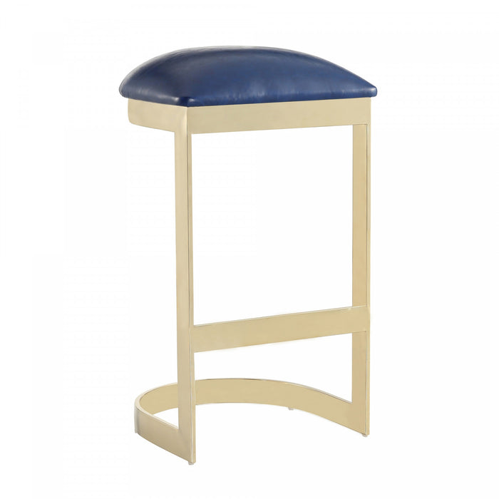 Aura Modern Metal Upholstered Barstool in Blue - Set of 2 Bar Stool