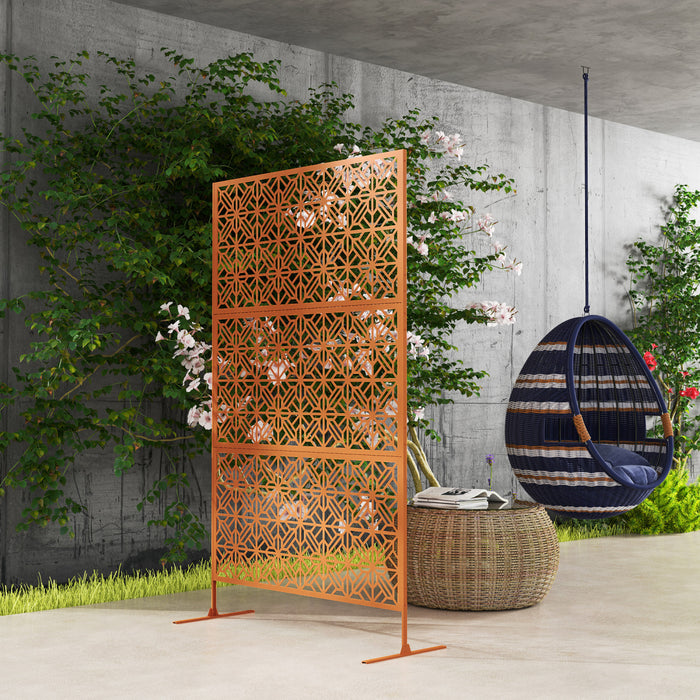 Outsunny Metal Outdoor Privacy Screen, Decorative Outdoor Divider, Brown
