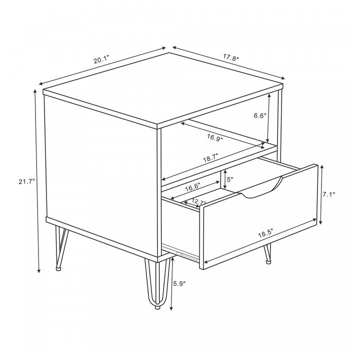 Avira Mid-Century Modern 20\" Nightstand in Black (1-Drawer)