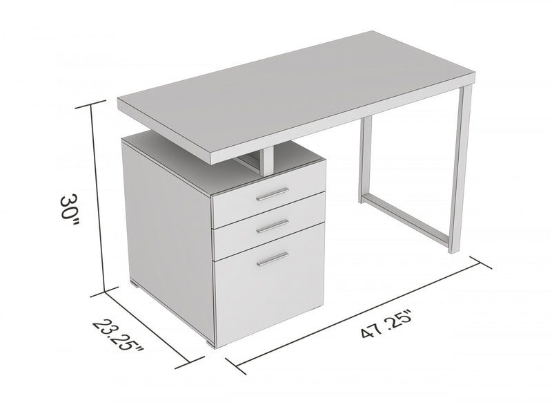 47” Computer Desk With 3 Drawers and Silver Metal Base